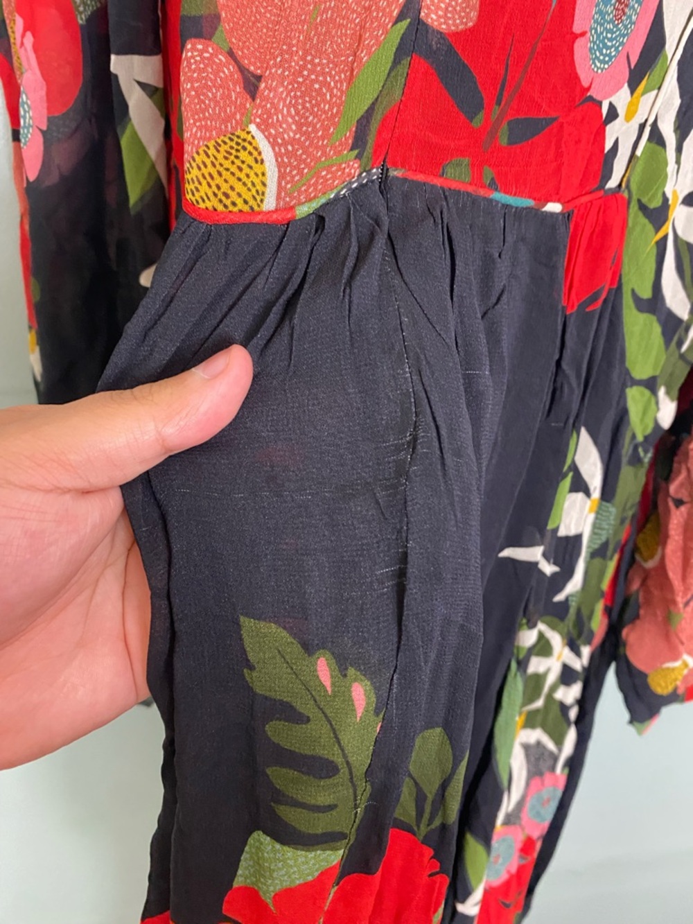 Farm Rio Anthropologie Long Sleeve V Neck Floral Maxi Dress Medium - Picture 7 of 8